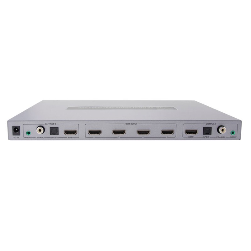 Commutateur matriciel avec 4 entrées HDMI vers 2 groupes de sorties (HDMI + Audio Coaxial + Audio 3
