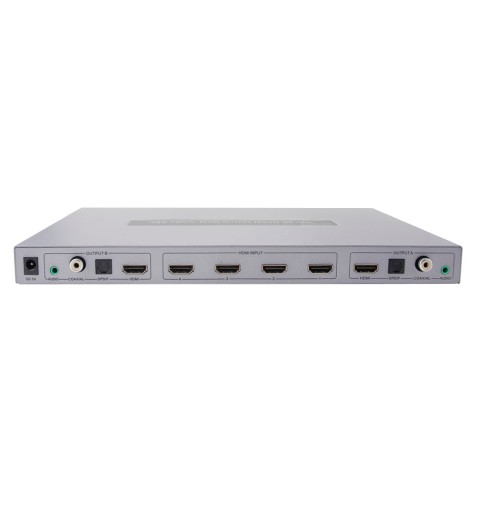 Commutateur matriciel avec 4 entrées HDMI vers 2 groupes de sorties (HDMI + Audio Coaxial + Audio 3