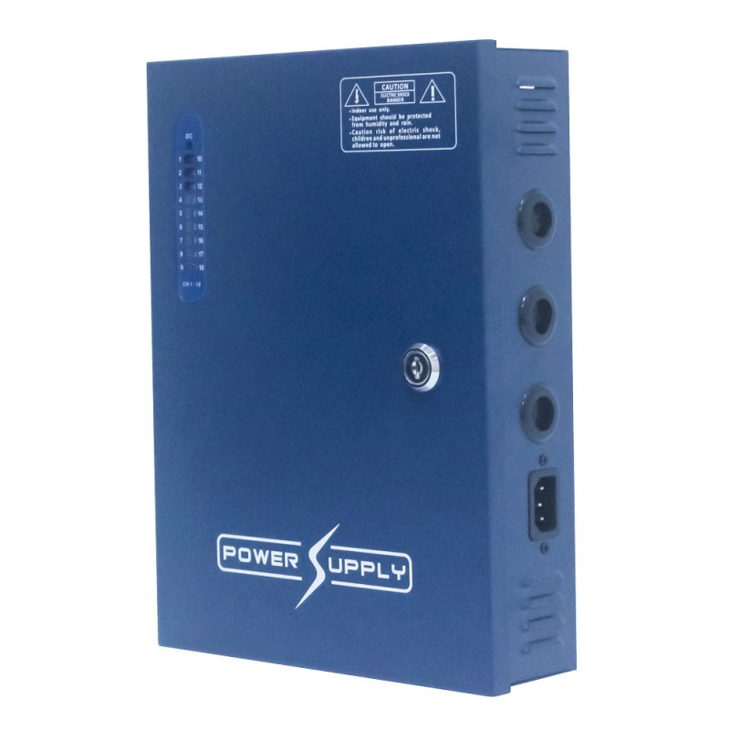 Source d'alimentation en boîte métallique de 18 sorties 12V /20A totales