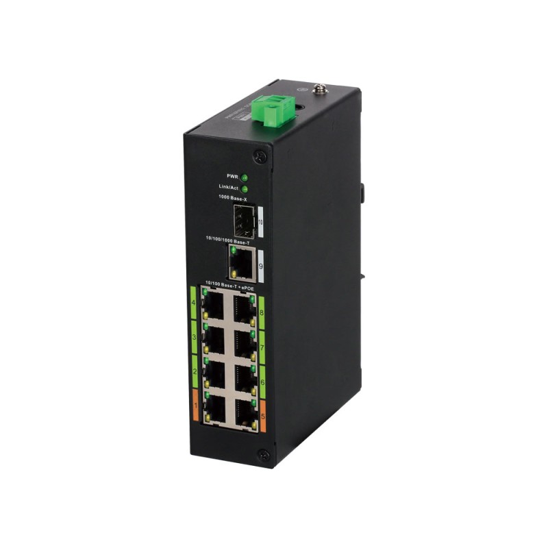 Switch Industriel non gérable (L2) de 8 ports ePoE + 1 port uplink Gigabit Ethernet + 1 port Gigabit Fibre SFP